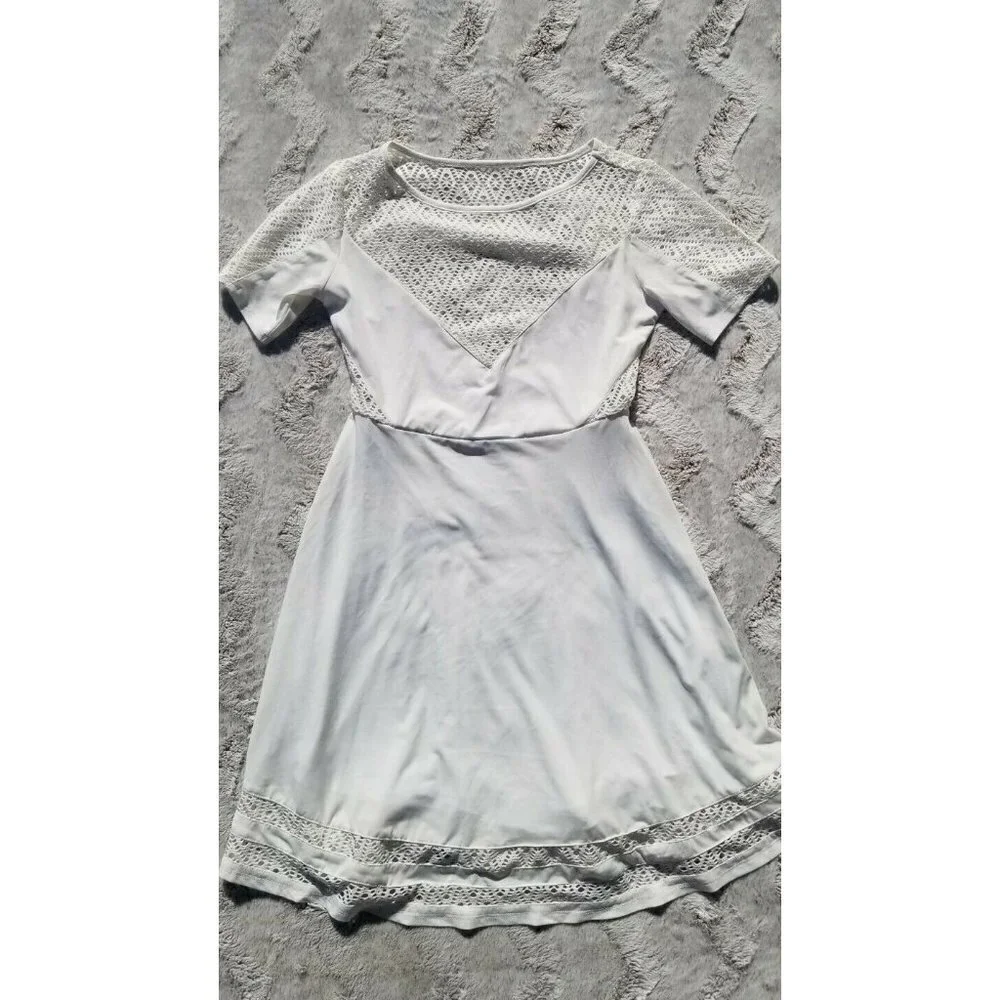 Tobi Knit Mesh Top Quarter Sleeve White Dress XS